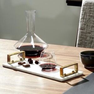 Modern White Marble Gold Aluminum Handle Tray